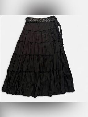 Vintage Forever 21 Black Tiered Maxi Skirt with rhinestone Waist Tie